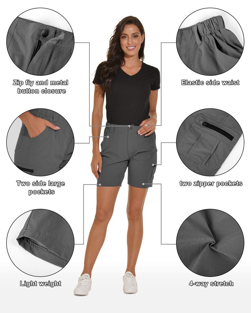 VAYAGER Women's Hiking Cargo Shorts Quick Dry Lightweight Stretch Shorts Golf Fishing Outdoor Casual Shorts Grey X-Large - Image 4